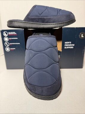 Men's Navy Quilted Slide Slippers - Premium Comfort